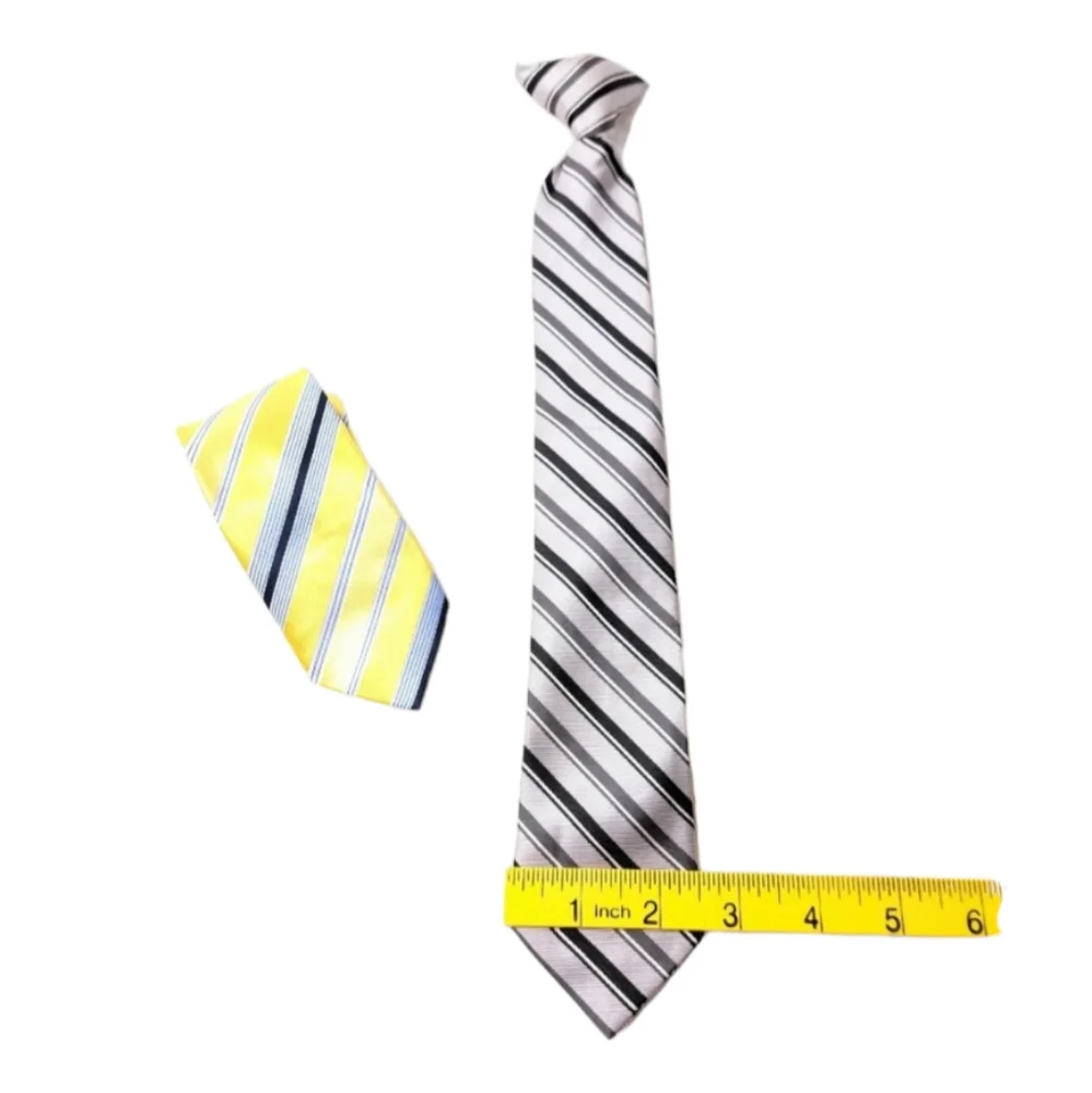 LOT OF‎ 2 Boys Clip Tie Yellow Blues White and Silver Black Grey Stripes